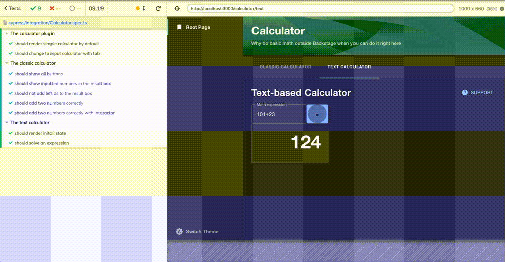 A gif with tests executing on cypress